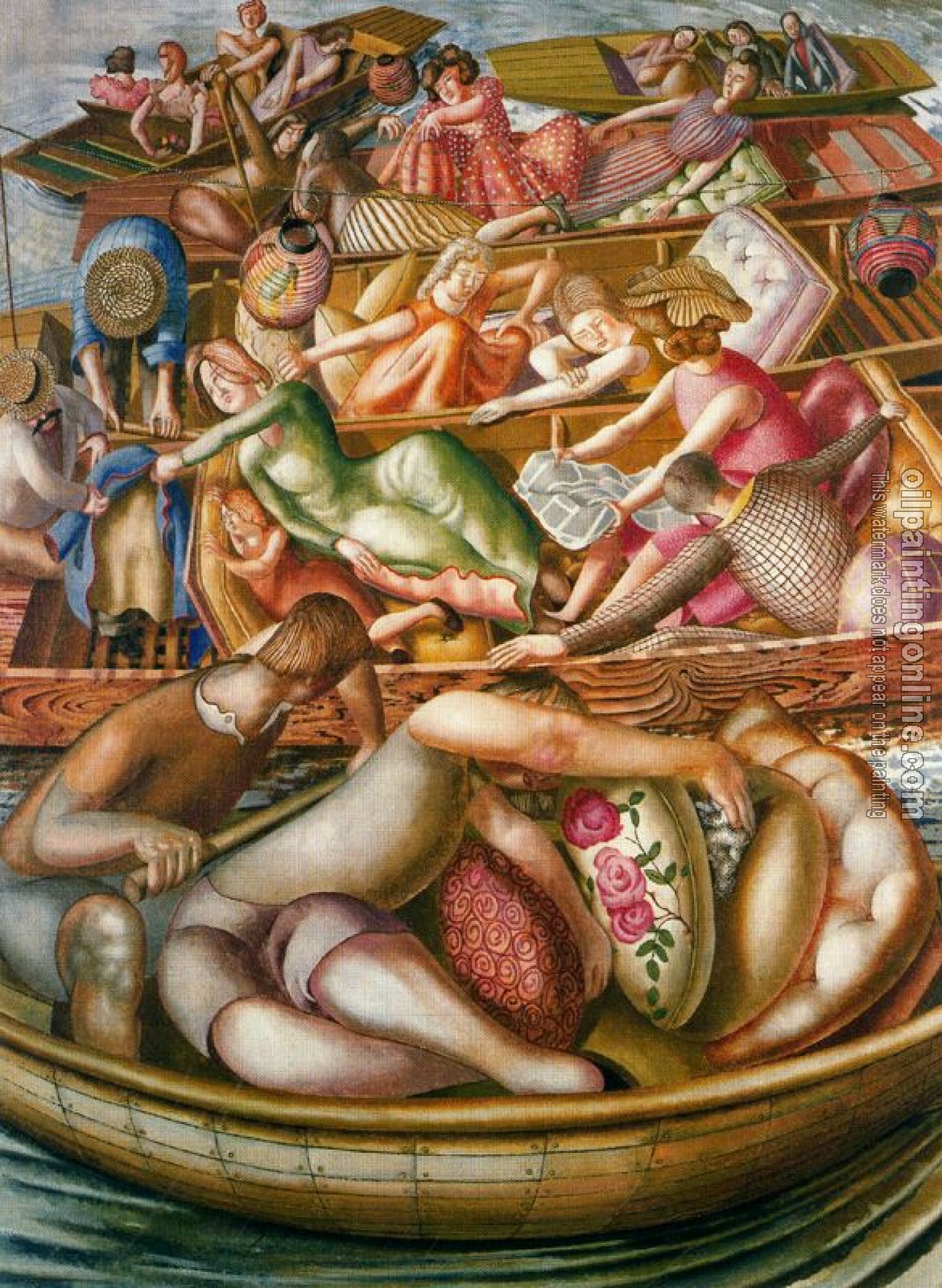 Stanley Spencer - Christ Preaching at the Cookham Regatta Conversation between Punts
